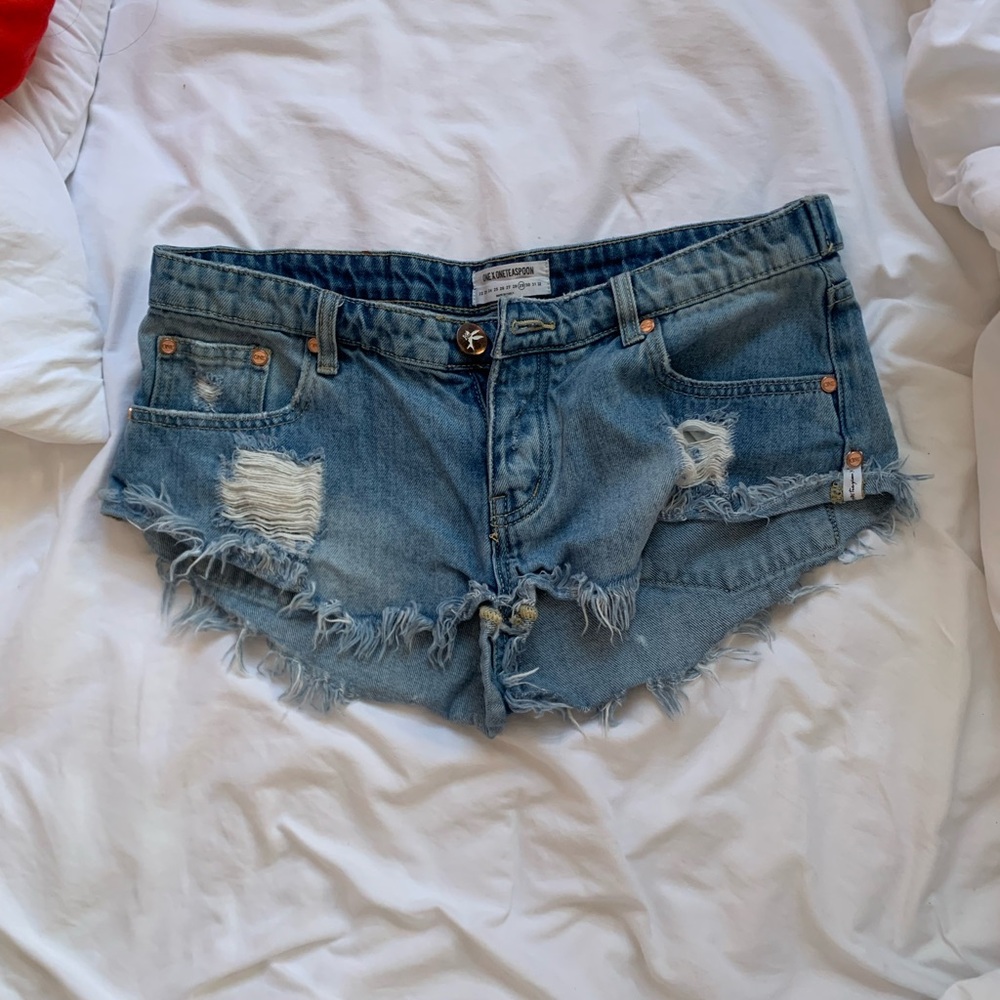 One Teaspoon Distressed Low Rise Denim Shorts